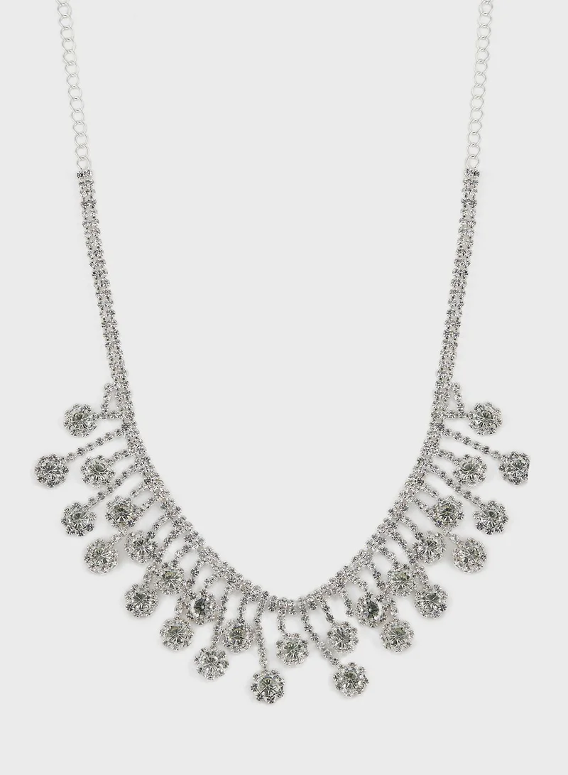 Ella Limited Edition Rhinestone Floral Necklace & Drop Earring Set