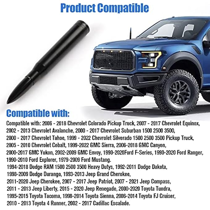 BJSIA Universal Car Antenna Replacement Compatible With Ford Dodge Chevrolet Gmc Jeep Toyota Truck Replacement Antenna  Made Of Rugged Billet And Aluminum Black Car Accessories - Image 5
