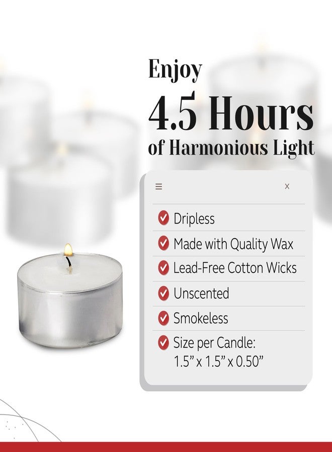 PARNOO White Tea Light Candles, 100 Pcs - 4.5-Hour Long Burn Time Small Candles, No Soot, Unscented with Cotton Wick in Metal Cups - Bulk Pack of Candles for Romantic Dinners, Weddings, Spas, & Hotels - Image 3
