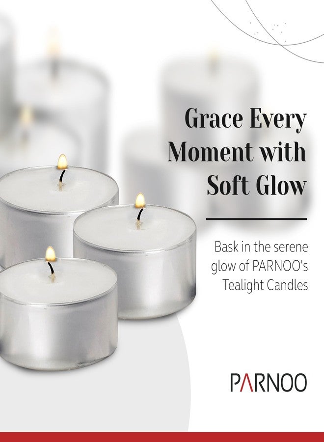 PARNOO White Tea Light Candles, 100 Pcs - 4.5-Hour Long Burn Time Small Candles, No Soot, Unscented with Cotton Wick in Metal Cups - Bulk Pack of Candles for Romantic Dinners, Weddings, Spas, & Hotels - Image 2