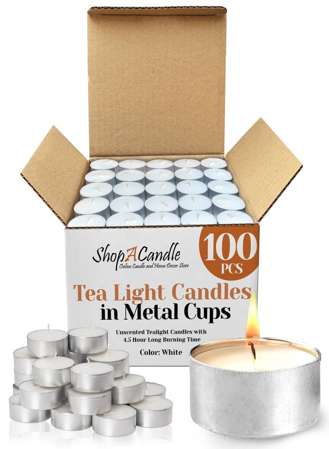 PARNOO White Tea Light Candles, 100 Pcs - 4.5-Hour Long Burn Time Small Candles, No Soot, Unscented with Cotton Wick in Metal Cups - Bulk Pack of Candles for Romantic Dinners, Weddings, Spas, & Hotels - Image 1