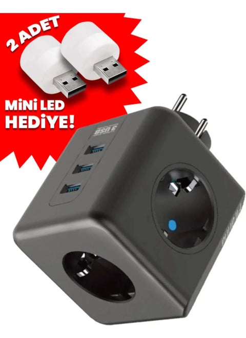Thermal Current Protected Triple Wall Mounted Socket 3 USB Cube Socket Ftr-09 + 2 Mini LED Lamps