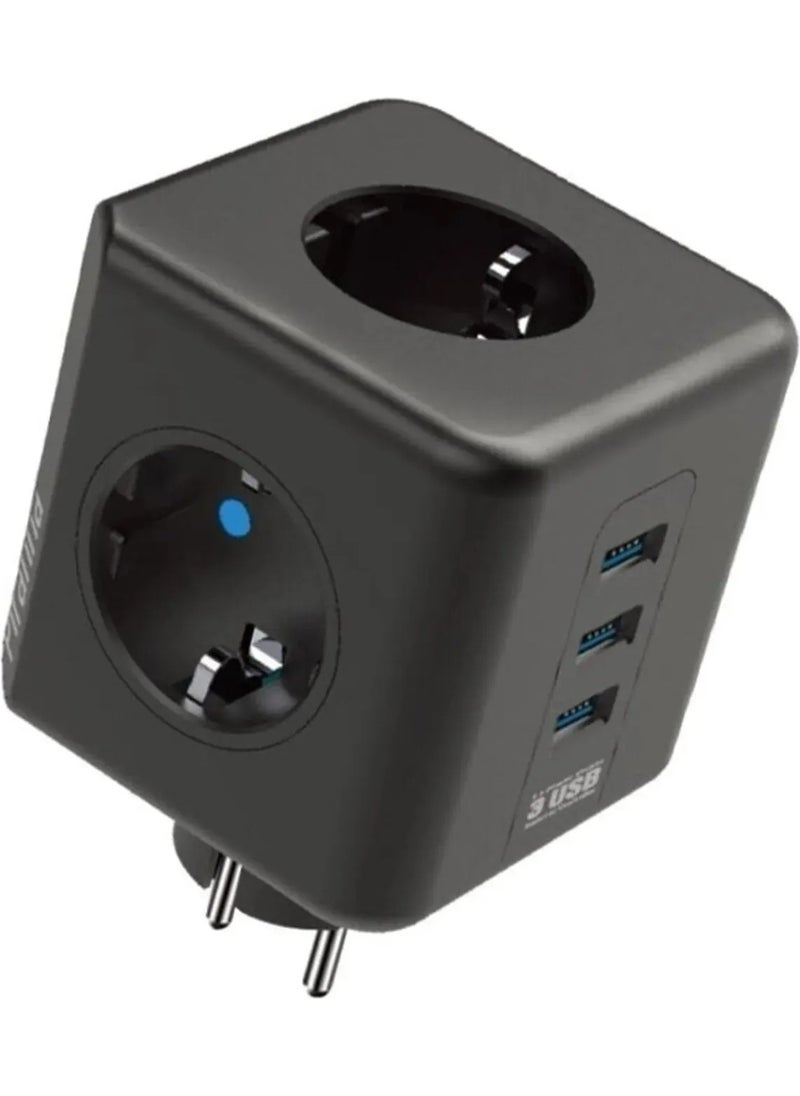 Thermal Current Protected Triple Wall Mounted Socket 3 USB Cube Socket Ftr-09 + 2 Mini LED Lamps
