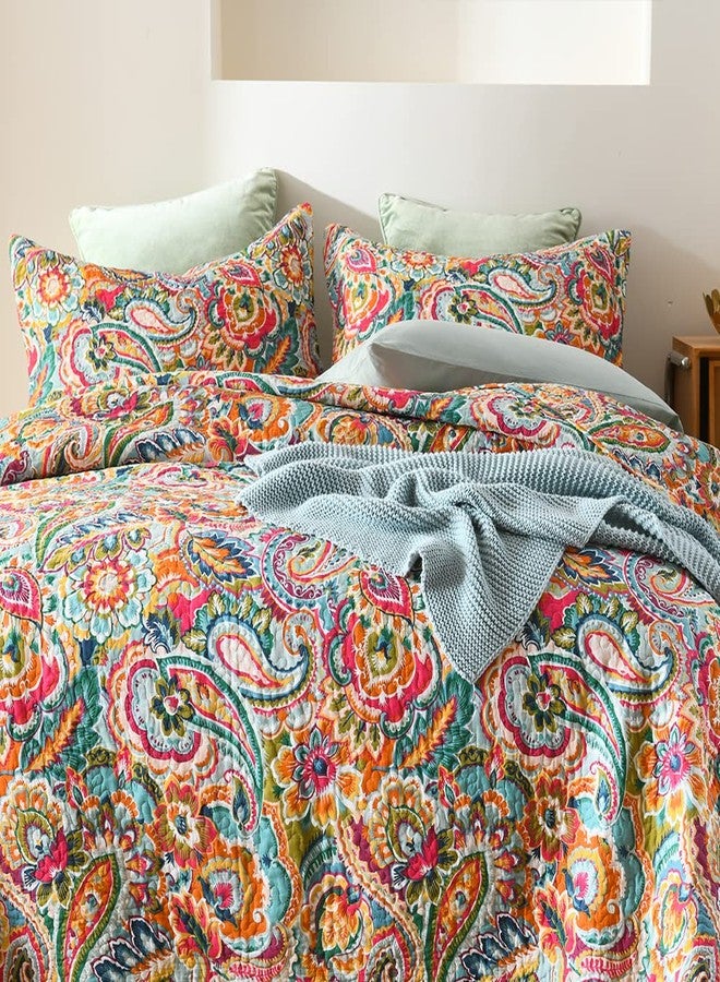 VISIMISI Cotton Bedspread Quilt Sets, Reversible Bedding Coverlet Sets Comforter, Gorgeous Red Floral Paisley Bedspread, Queen Size - Image 2