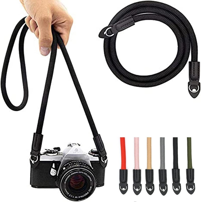 Eorefo Camera Strap Vintage 100cm Nylon Climbing Rope Camera Neck Shoulder Strap for Micro Single and DSLR Camera.(Black) - Image 1