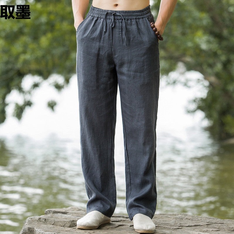 Linen Mens Pants Retro Chinese Style Mens Summer Loose Thin Straight Trousers Mens Cotton and Linen Casual Trendy Pants FLAX - Image 4