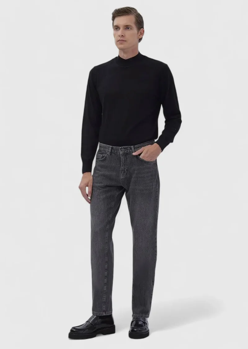 رامسي بنطال جينز رمادي داكن بقصة عادية مصنوع من القطن بنسبة 100%