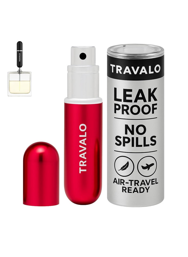 Travalo Classic HD Perfume Atomizer - Leak-Proof and TSA Approved for Air Travel - Reusable, Airtight, Easy-Fill Mini Pump Sprayer - Lightweight, Elegant Design w/Volume Window - Red 0.17oz