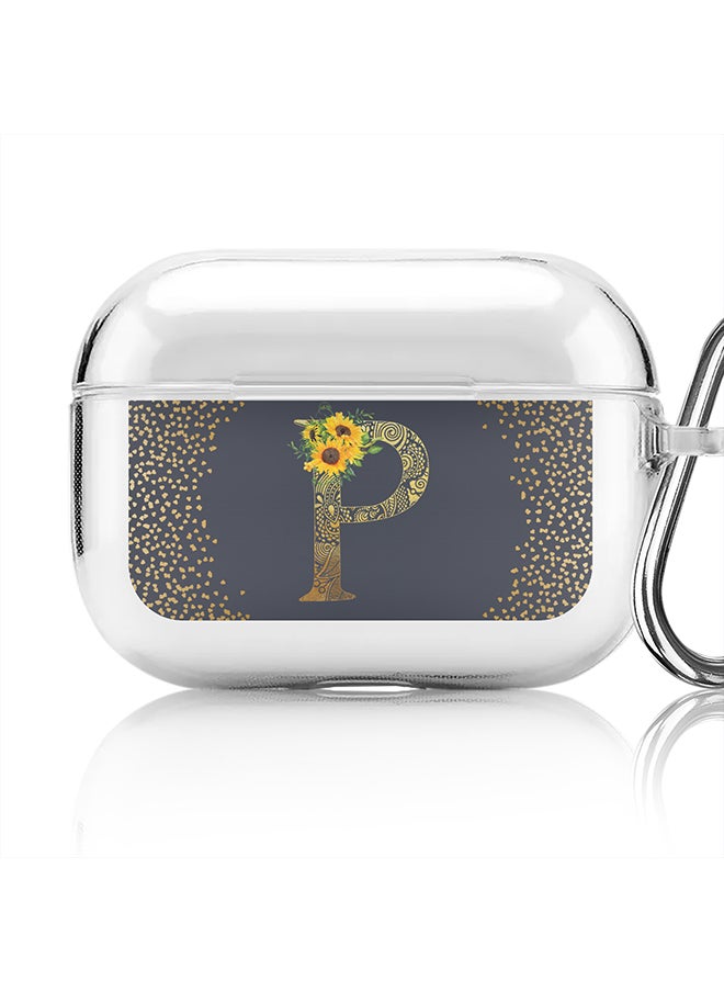 Stylizedd - Classic Clear printed Case for Apple Airpods Pro Soft TPU Gel Thin Transparent Flexible Cover - Custom Monogram Initial Letter Mandala Floral Pattern Alphabet - P (Grey ) - Image 1