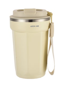 GREEN LION Vacuum Mug 380 ml / Double-Wall Vacuum Insulation / Food-grade Material / 4-6 Hours Hot & Cold Drinks /Bottle Carrier Strap /Coffee/Tea/Chilled Refreshments /For Travel/Work Durable Mug - Beige  - Image 1