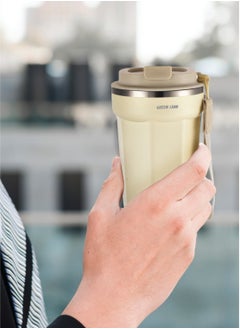 GREEN LION Vacuum Mug 380 ml / Double-Wall Vacuum Insulation / Food-grade Material / 4-6 Hours Hot & Cold Drinks /Bottle Carrier Strap /Coffee/Tea/Chilled Refreshments /For Travel/Work Durable Mug - Beige  - Image 2