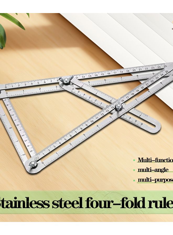 مسطرة معدنية قابلة للطي من 4 أقسام - أداة متعددة الوظائف لقياس الزوايا بمقاييس مترية وبالبوصة - Image 2