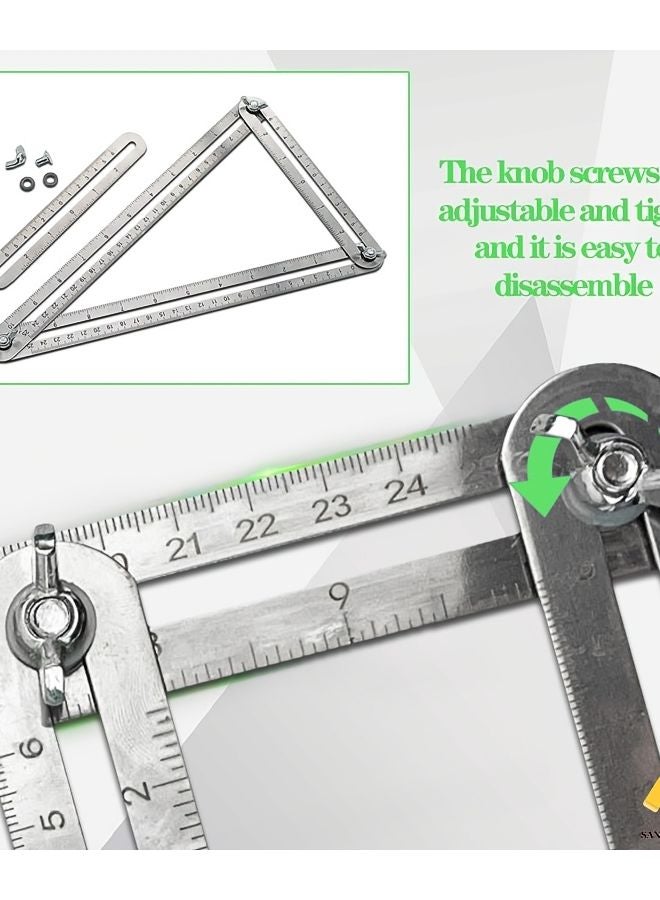 مسطرة معدنية قابلة للطي من 4 أقسام - أداة متعددة الوظائف لقياس الزوايا بمقاييس مترية وبالبوصة - Image 3