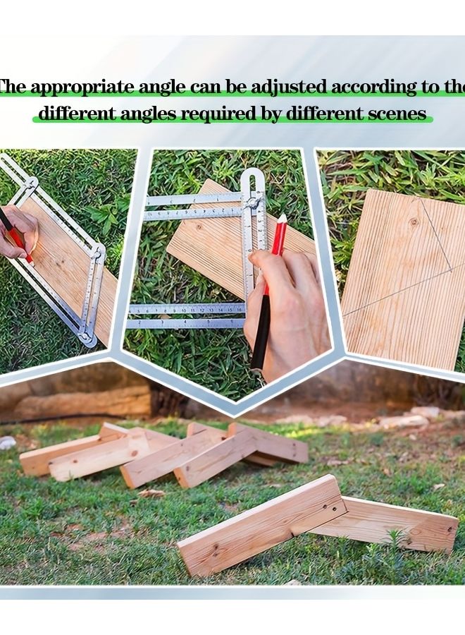 مسطرة معدنية قابلة للطي من 4 أقسام - أداة متعددة الوظائف لقياس الزوايا بمقاييس مترية وبالبوصة - Image 4