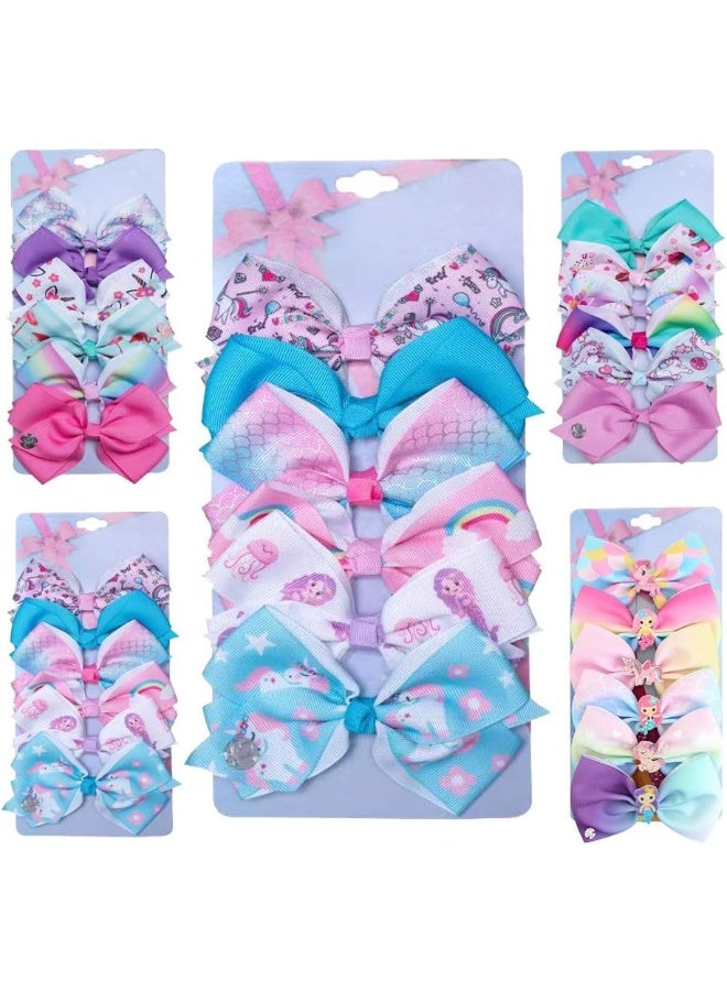 JCSMARTEC Mixtecc [6-Pack] 5 Inch Cute Mermaid Unicorn Rainbow Colorful Hair Bows Clip Accessories for Toddlers Girls - Image 1