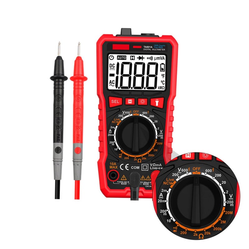 Digital Multimeter Auto Range Voltage Tester with Anti Skid Grip Flashlight Back Storage Pen - Image 2
