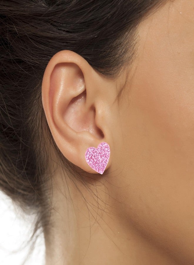 yfstyle Valentines Small Pink Heart Earring Studs Acrylic Glitter Minimalist Heart Earrings Pink for Women Valentines Lover Jewelry Gifts - Image 4