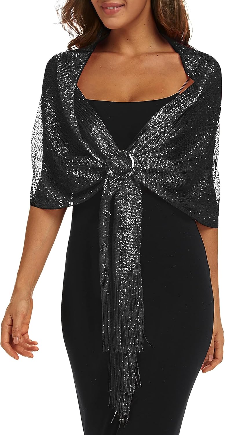 Rheane Shawls and Wraps for Evening Dress, Sparkle Shawls for Women with Buckle - Elegant Wedding Party Formal Shoulder Wrap - Image 1