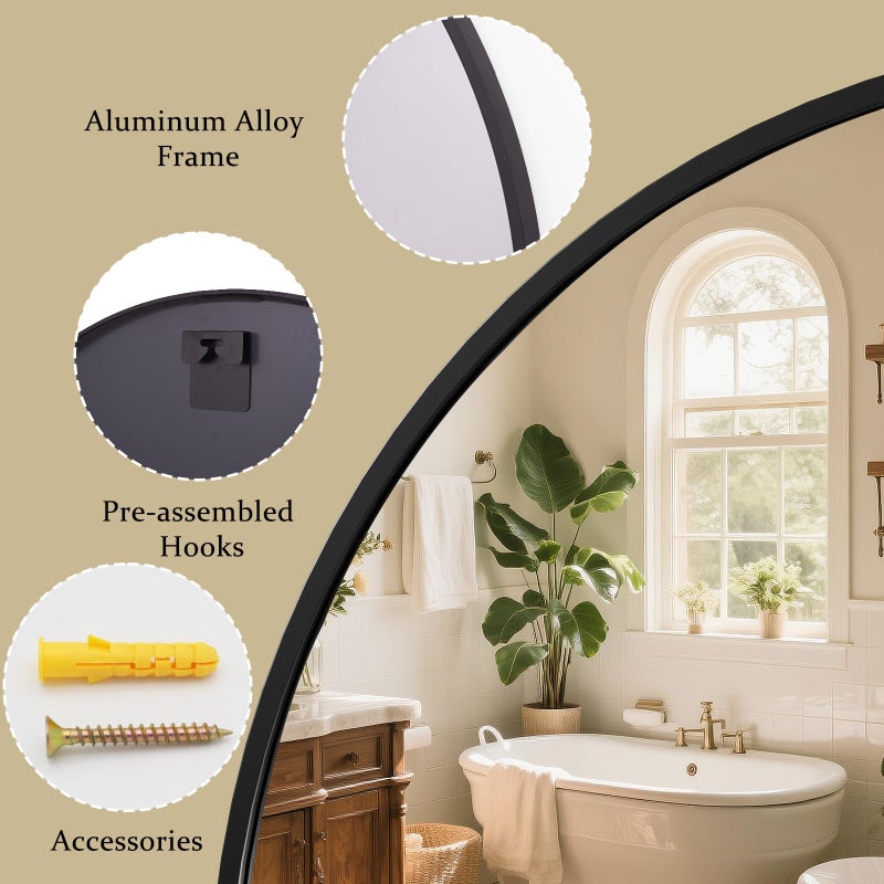 XRAMFY 40 Inch Round Mirror - Circle Mirrors for Bathroom, Entryway and Living Room Wall Decor, Modern Hanging Vanity Mirror, Matte Black Circle Decorative Wall Mirror - Image 5