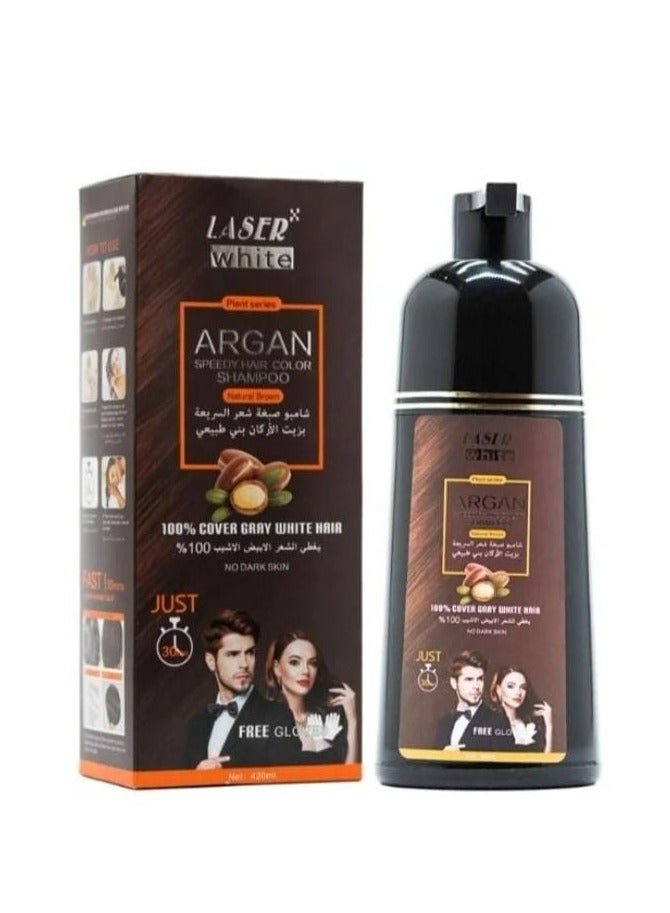 ليزر وايت شامبو بزيت الأركان لتغطية الشيب بني طبيعي 420 مل