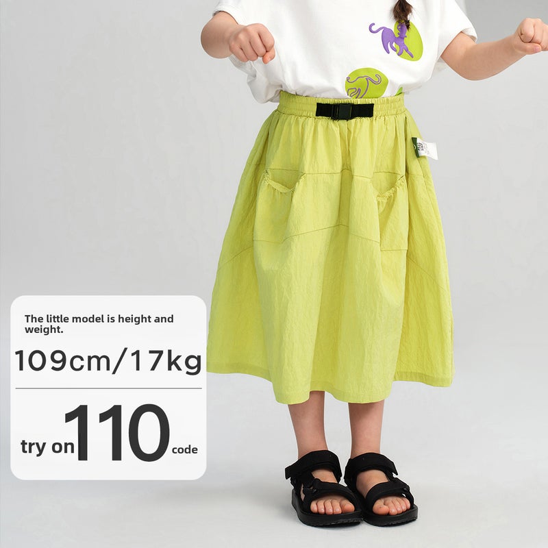Kids Fashion Solid Half Skirt Summer 2024 Avocado green 
