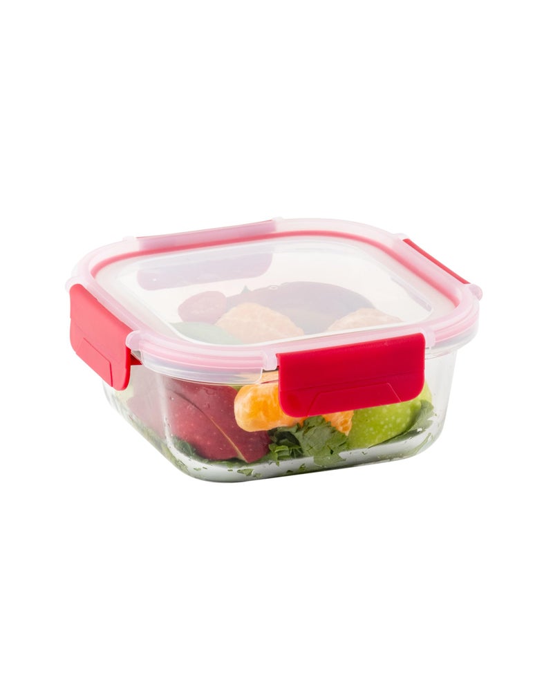 DUBBLIN Lock Me Up Glass Heat Resistant Borosilicate Glass Container 800ml - Square, Clear | Oven, Freezer & Microwave Safe Storage Solution (1 Piece) - Image 1