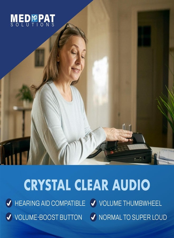 Med-Pat D520U Console Corded Landline Phone with USB-A & USB-C Charging - Hearing Aid Compatible & Clear Calls - Accessibility for Vision Impaired - Seniors, Hospital, Hotel, Office Telephone - Black - Image 5