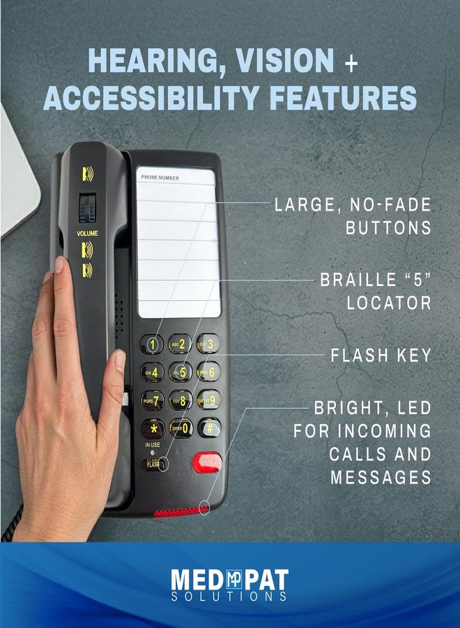 Med-Pat D520U Console Corded Landline Phone with USB-A & USB-C Charging - Hearing Aid Compatible & Clear Calls - Accessibility for Vision Impaired - Seniors, Hospital, Hotel, Office Telephone - Black - Image 4