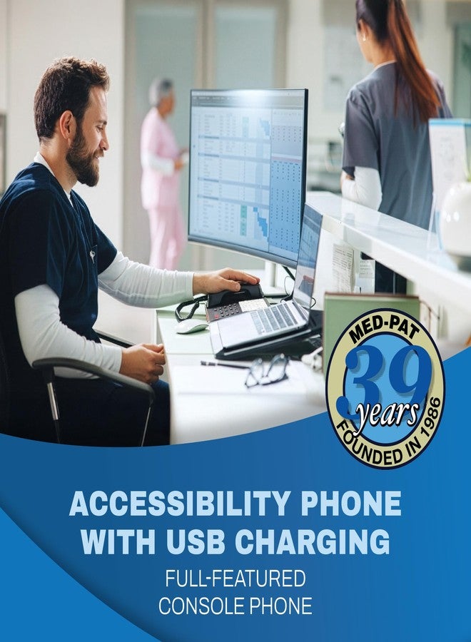 Med-Pat D520U Console Corded Landline Phone with USB-A & USB-C Charging - Hearing Aid Compatible & Clear Calls - Accessibility for Vision Impaired - Seniors, Hospital, Hotel, Office Telephone - Black - Image 2
