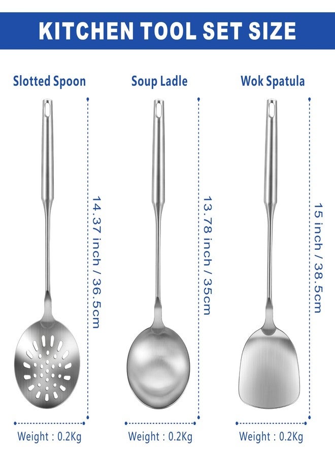 يمي أدوات طهي ووك من الفولاذ الكربوني والفولاذ المقاوم للصدأ، طقم ملاعق ووك من 3 قطع، طقم أدوات ووك احترافي، مقبض مقاوم للحرارة، مغرفة، مغرفة شوربة، هدية مثالية - Image 2