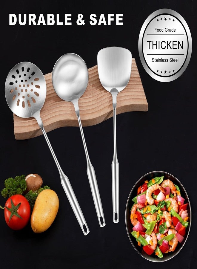 يمي أدوات طهي ووك من الفولاذ الكربوني والفولاذ المقاوم للصدأ، طقم ملاعق ووك من 3 قطع، طقم أدوات ووك احترافي، مقبض مقاوم للحرارة، مغرفة، مغرفة شوربة، هدية مثالية - Image 5