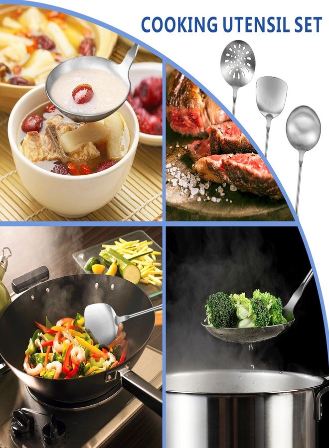 يمي أدوات طهي ووك من الفولاذ الكربوني والفولاذ المقاوم للصدأ، طقم ملاعق ووك من 3 قطع، طقم أدوات ووك احترافي، مقبض مقاوم للحرارة، مغرفة، مغرفة شوربة، هدية مثالية - Image 3