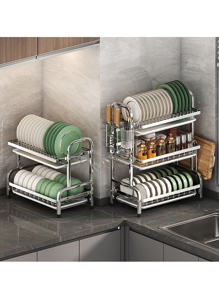 رف تجفيف الأطباق ، رف طبق من الفولاذ المقاوم للصدأ لعداد المطبخ ، 3 طبقات تجفيف طبق المطبخ مع حامل أواني ، 43*23.5*59.8 سم منظمي المطبخ ورف الخزنة ، صرف صدر كبير السعة. - Image 3