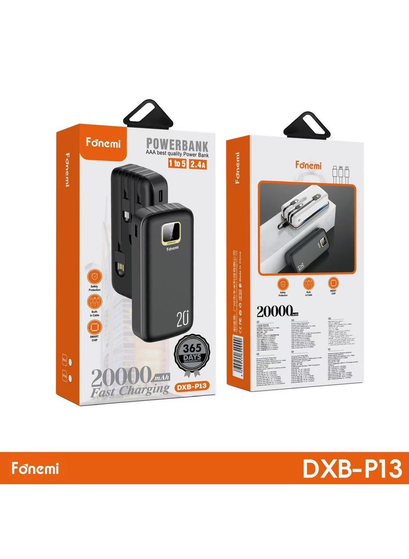 Fonemi FONEMI P13 20000mAh Power Bank with Built in Cables & LED Display - Image 3
