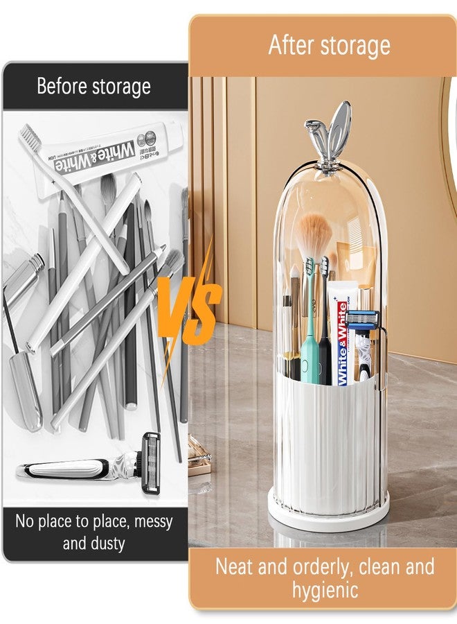 Wekity Toothbrush Holder with Sliding Lid, Toothbrush Holders for Bathrooms,360° Rotating Makeup Brush Storage Rack - Waterproof and Dustproof, Toothbrush Toothpaste Holder Beauty Brush (Pink) - Image 3