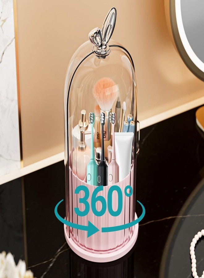 Wekity Toothbrush Holder with Sliding Lid, Toothbrush Holders for Bathrooms,360° Rotating Makeup Brush Storage Rack - Waterproof and Dustproof, Toothbrush Toothpaste Holder Beauty Brush (Pink) - Image 1