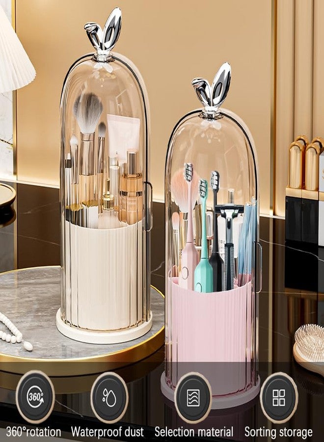 Wekity Toothbrush Holder with Sliding Lid, Toothbrush Holders for Bathrooms,360° Rotating Makeup Brush Storage Rack - Waterproof and Dustproof, Toothbrush Toothpaste Holder Beauty Brush (Pink) - Image 2
