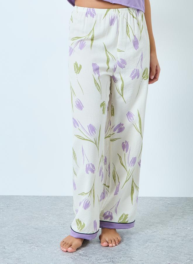 Take Two Lilac Textured Cami and Floral Pyjama Set - Image 4