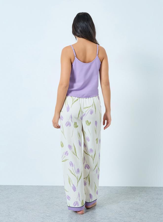 Take Two Lilac Textured Cami and Floral Pyjama Set - Image 5