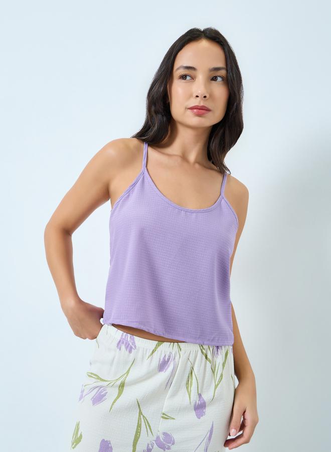 Take Two Lilac Textured Cami and Floral Pyjama Set - Image 2