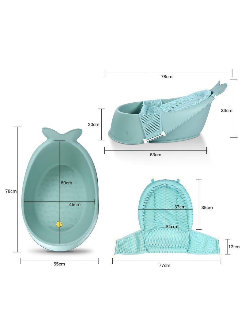 Infant Bath Tub with Safety Mesh Lining - Portable Non-Slip Design, Quick-Dry Net & Drain Plug for Newborn to Toddler (0-6 Years)