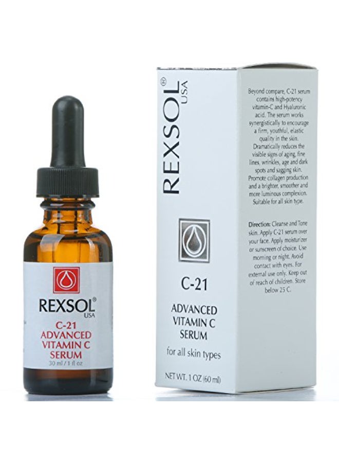 REXSOL 21 ADVANCED VITAMIN C SERUM ORGANIC VITAMIN C SERUM FOR FACE NATURAL VITAMIN C SERUM DARK SPOT CORRECTOR FOR FACE 30 ml 1 fl oz - Image 1