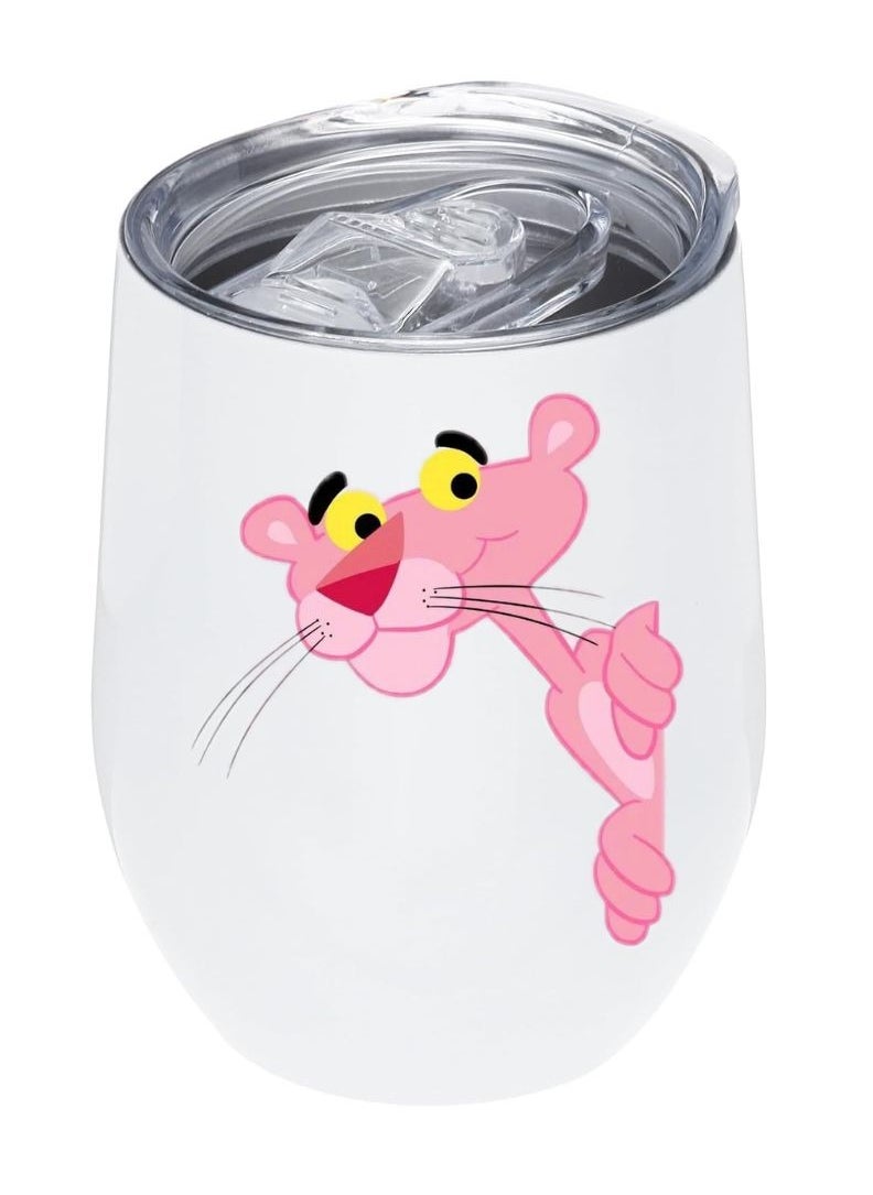 LOUD UNIVERSE White Stainless Steel Insulated Tumbler 12Oz With Lid Printed Pink Panther Cartoon, Perfect Cute Gift For Hot And Cold Drinks  - Image 1