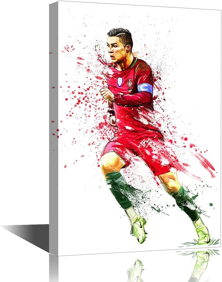 تيشيرون لوحة حائط قماشية ملصقات رياضة كرة القدم لوحة كريستيانو رونالدو عمل فني ديكور منزلي حديث لغرفة المعيشة وغرفة النوم والمكتب مطبوعات مؤطرة جاهزة للتعليق 24×16 بوصة - Image 1