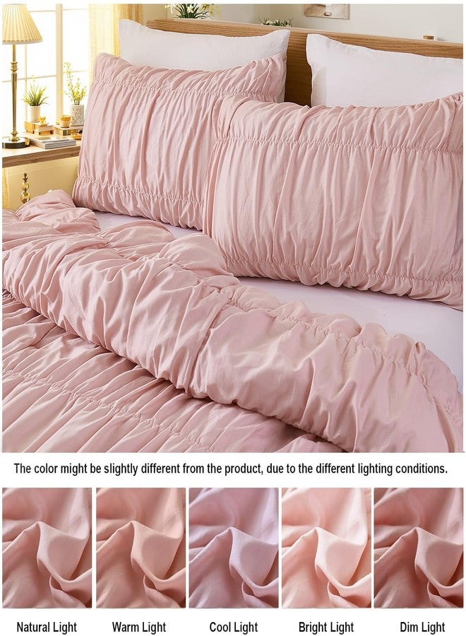 Bedbay 100% Cotton Ruched Duvet Cover King Size,Pink Wrinkle Comforter Cover,Aesthetic Decor Dorm Bedding Set,Pure Cotton 3 Pcs Boho Duvet Cover Set for Adults Girls Teen - Image 4