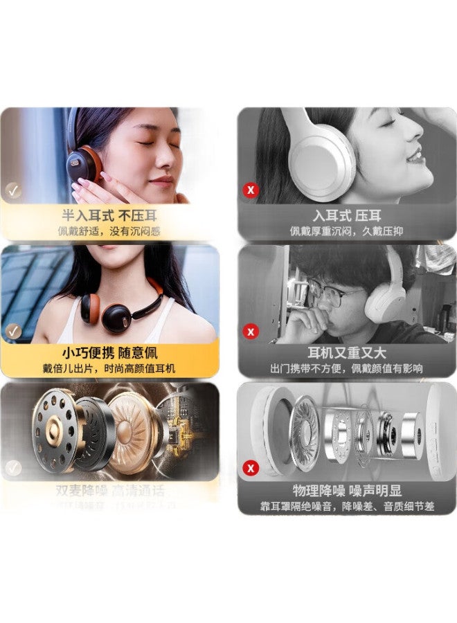 OKSJ Headphones, Bluetooth Wireless, Retro Fashion Digital Wear, Lightweight, High-Quality Sound, Music, Metal, Internet Celebrity Atmosphere, Orange-Brown Color - Image 2