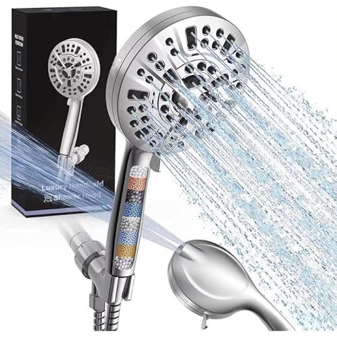 FZ GLOBAL Filtered Shower Head with Handheld 10 Spray Modes Shower Head with Bracket and 15 m Hose High Pressure Water Saving Showerhead with Hard Water Filter Shower Head with Hose - Image 2