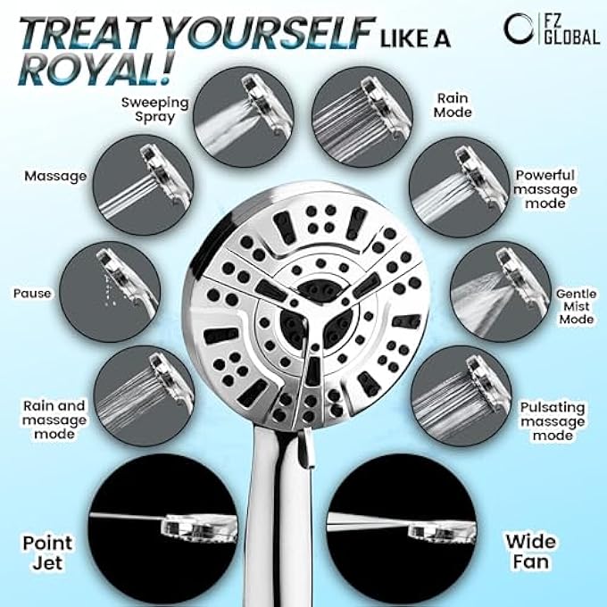 FZ GLOBAL Filtered Shower Head with Handheld 10 Spray Modes Shower Head with Bracket and 15 m Hose High Pressure Water Saving Showerhead with Hard Water Filter Shower Head with Hose - Image 5