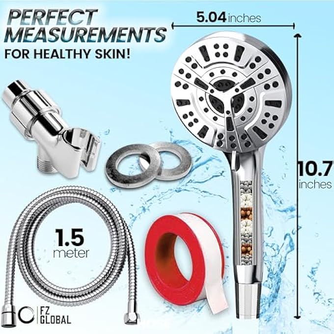 FZ GLOBAL Filtered Shower Head with Handheld 10 Spray Modes Shower Head with Bracket and 15 m Hose High Pressure Water Saving Showerhead with Hard Water Filter Shower Head with Hose - Image 3