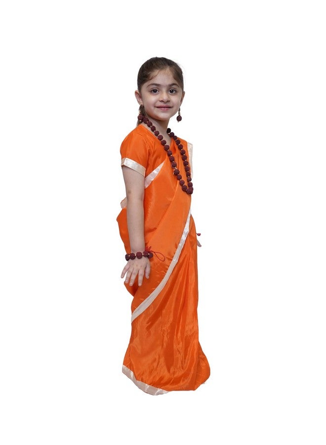 Kaku Fancy Dresses Silk Vanvasi Seeta Sita Saree Costume For Ramleela/Dussehra/Mythological Character Costume -Orange, 7-8 Years, For Girls - Image 2